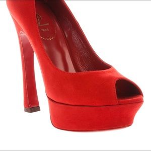YSL Saint Laurent Palais Peep toe platform red 38.5 8 pumps